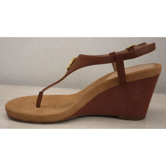Lauren Ralph Lauren Women's Sz 8B Polo Tan/Brown Jeannie Wedge Sandals - Picture 9 of 13